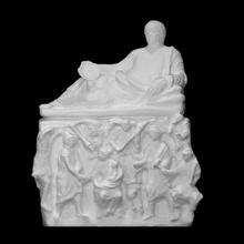 cinerario urna tapa reclinable hombre ombligo cuenco escanear figura escultura estatua tumba inframundo infierno 3d print model - Mito3D