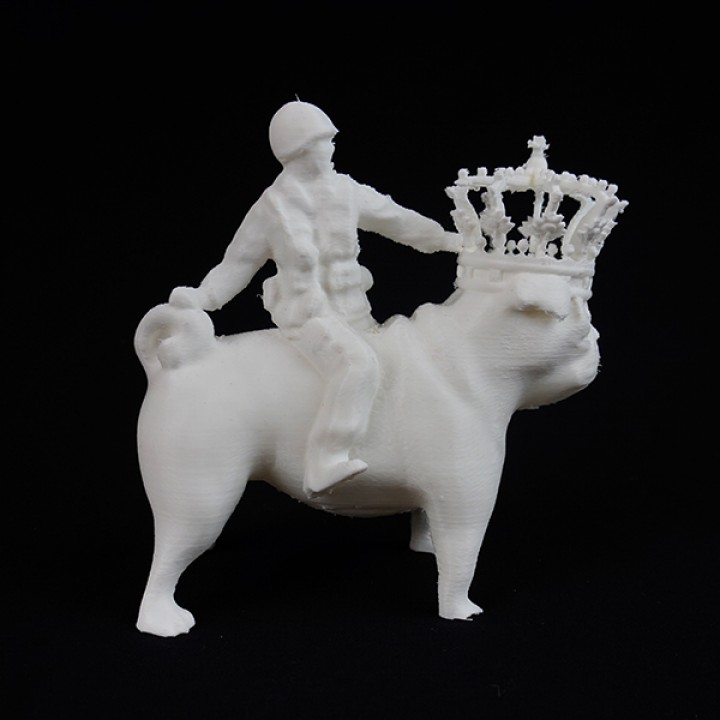 titled wishful thinking riding pug called marie-antoinette fan art army man 3D print model - Mito3D