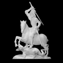 santo George brigando Dragão Varredura armaduras luta cavaleiro escultura madeira cavalo cena 3d print model - Mito3D