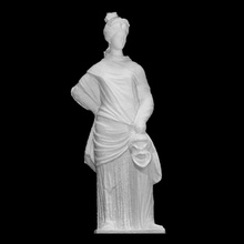 woman holding comedy mask scan greek mythology sculpture statue theater 3dprint 3dscan clothes chiton 3d print model - Mito3D