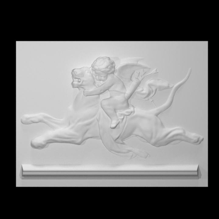 amor riding wild panther scan sculpture cupid relief eros 3D print model - Mito3D