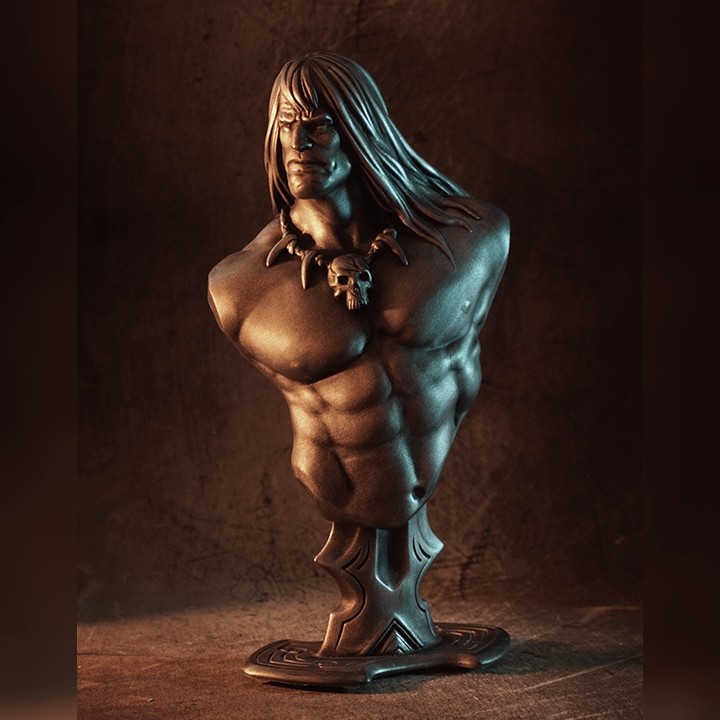 conan bárbaro busto ventilador Arte cráneo guerrero 3 oscuro moobs Eastman 3D print model - Mito3D