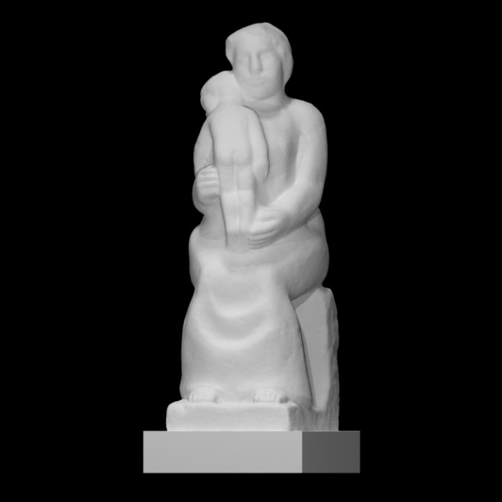 anne çocuk taramak şekil heykel taş Kadın oturmuş 3D print model - Mito3D