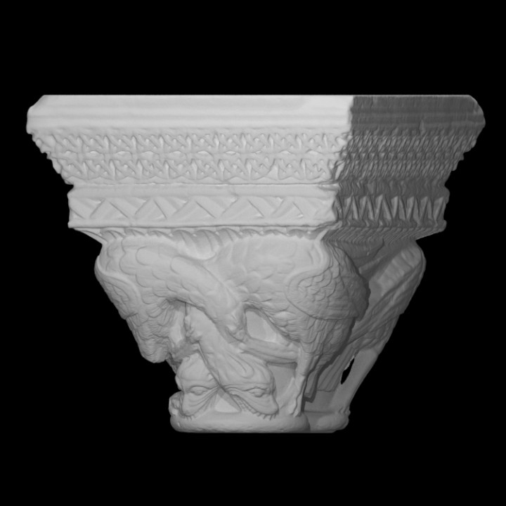 Başkent canavar başlı kuşlar taramak mimari kireçtaşı bas relief 3D print model - Mito3D