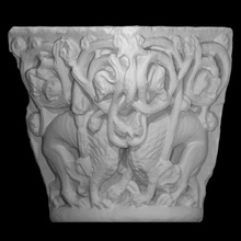 capital - lions scrolling foliage scan limestone france la-daurade monastery toulouse 3d print model - Mito3D