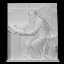 saint jerome scan figure man wood sitting seated writing walnut 3d print model - Mito3D
