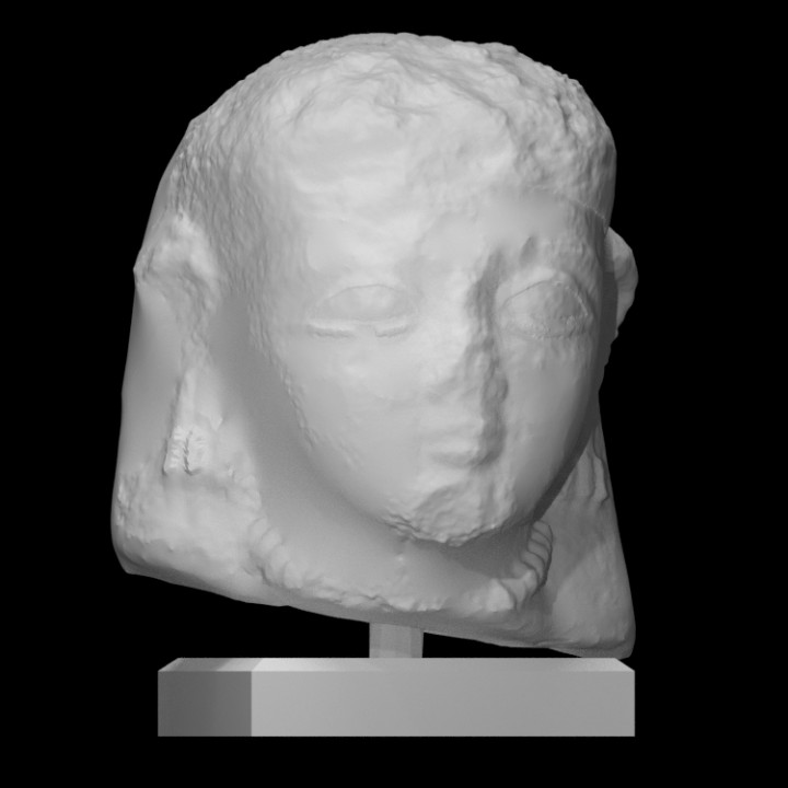 head female votary scan ancient sculpture woman limestone earings 3D print model - Mito3D