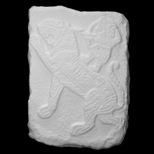 halaf arquero león escanear escultura alivio basalto 3d print model - Mito3D