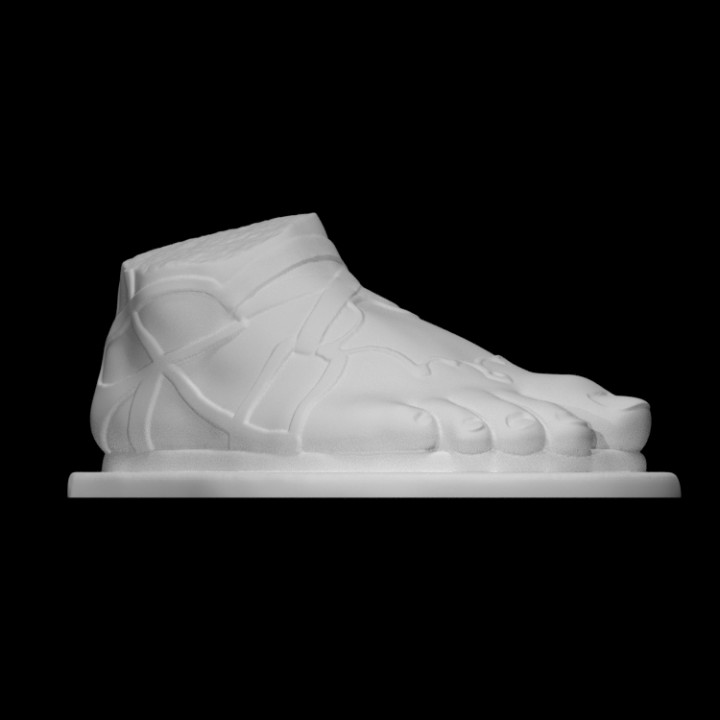 male foot wearing sandal scan sculpture plaster cast 3D print model - Mito3D