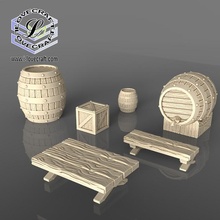 tavern props tabletop bar table shop bench diorama barrel crate 3d print model - Mito3D