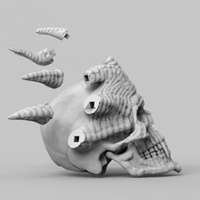 gehörnt Schädel Ornament Garten Fang Halloween Monster Vampir Bildhauerei Horn 3d print model - Mito3D