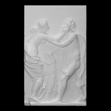 ninfa satiro scansione antico creatura femmina figura marmo capra maschio nudo sollievo mito tendaggi 3d print model - Mito3D