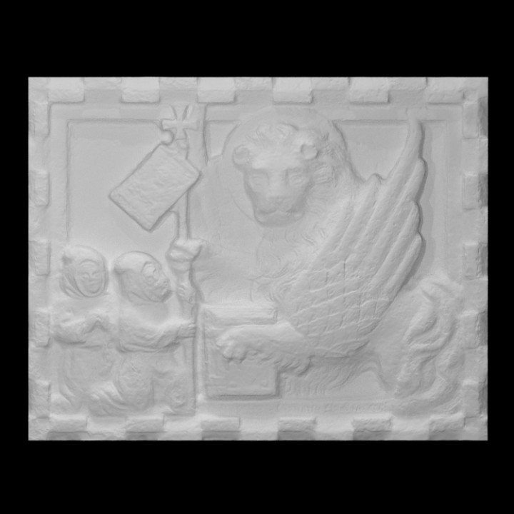 relief lion saint mark scan animal decoration figure people plate sculpture symbol bible winged 3D print model - Mito3D