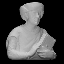 beardless man fur cap scan hat book bust carving figure portrait sculpture statue wood male 3d print model - Mito3D