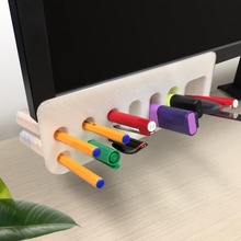 desk organiser monitor mounted pen holder - reudesign office pencil storage pot tidy highlighter 3d print model - Mito3D