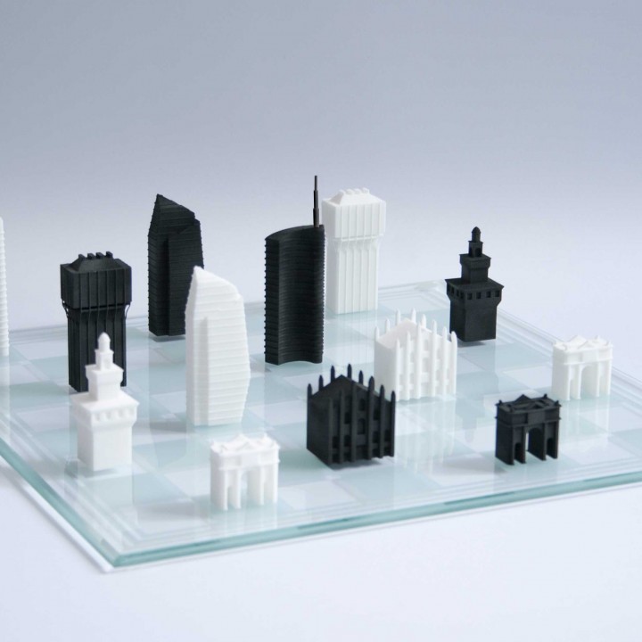 Milan échecs ensemble boutique Noël diamant tour arco Duomo Castello Velasca unicredit 3D print model - Mito3D