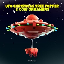 ufo christmas tree topper cow ornament set & garden decoration science space toy fiction aliens holiday 3d print model - Mito3D
