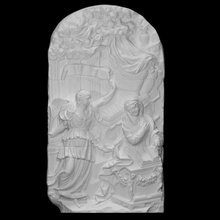 annunciation scan book female figure sculpture statue stone child religion church scene relief virgin ritual drapery 3d print model - Mito3D