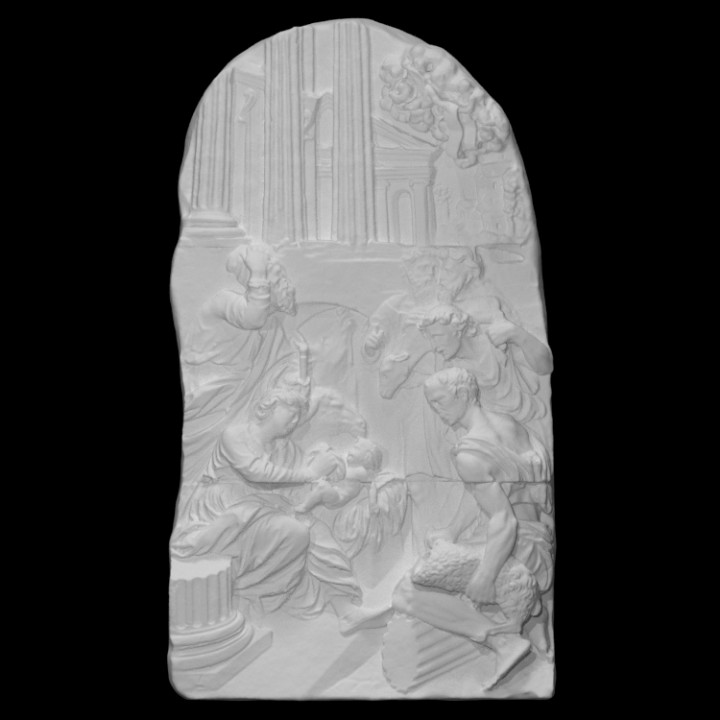 nativity adoration shepherds scan baby female sculpture child limestone church male bible scene relief christ virgin 3D print model - Mito3D