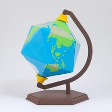 icosahedron earth folding polyhedra education planet spinning stand globe map poly polyhedron dymaxion projection 3d print model - Mito3D