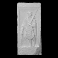 funerary stele relief scan ancient figure sword stick male tombstone drapery 3d print model - Mito3D