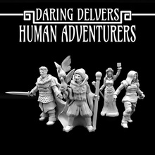 daring delvers human adventurers tabletop dungeons fantasy knight medieval miniatures rpg wargaming warhammer mage boardgames roleplaying 28mm dnd cleric thief pathfinder 32mm frostgrave mordheim 3d print model - Mito3D