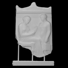funerary stele scan female figures seated standing 3d print model - Mito3D