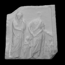 figurative funerary stele scan man woman scroll museo maffeiano lapidario 3d print model - Mito3D