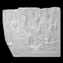 buddha stroking head follower scan china sandstone relief stroke 3d print model - Mito3D