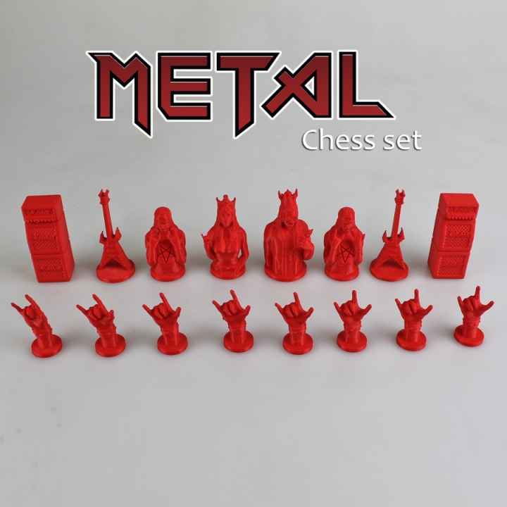 metal chess set board games bishop game king knight pawn play queen red rook tower rock ozzy osbourne hiphopvsmetal ricmetal 3D print model - Mito3D