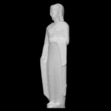 giovane donna tenendo fiori scansione fiore greco mitologia romano scultura statua tempio cappotto religione calcare 3dprint 3dscan tunica santuario tendaggi Cipro 3d print model - Mito3D
