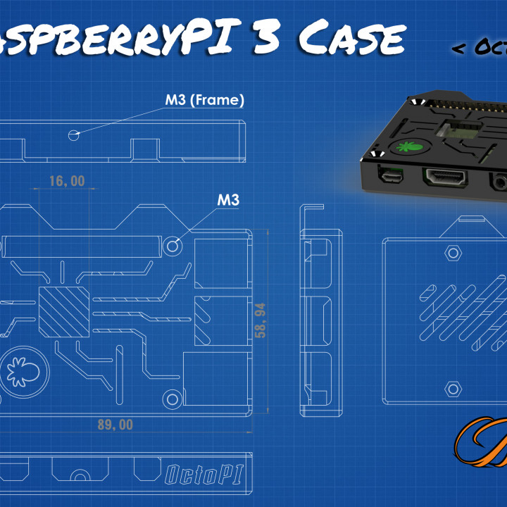 raspberrypi 3 case &lt octoprint&gt raspberry octopi prusa octoprint prusi3 3D print model - Mito3D