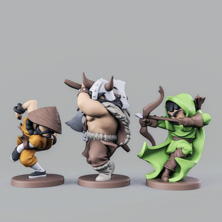 rpg eroi impostato 02 tavolo arciere barbaro personaggi fantasia mini miniature monaco rpg scultura guerriero sla dlp tavolo eroi minis ranger dnd 3D print model - Mito3D