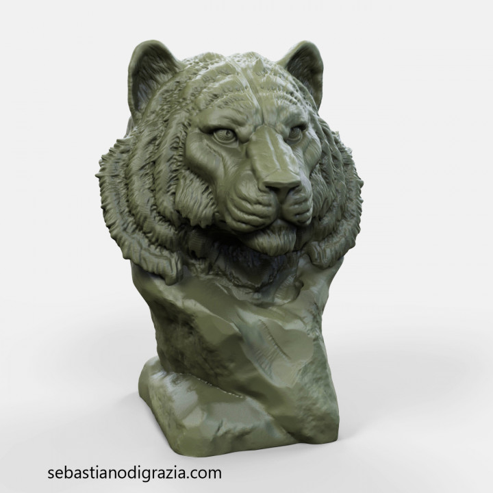 tiger bust sculpture & garden printable animal art cat design lion wild zbrush zbrushsculpture 3D print model - Mito3D
