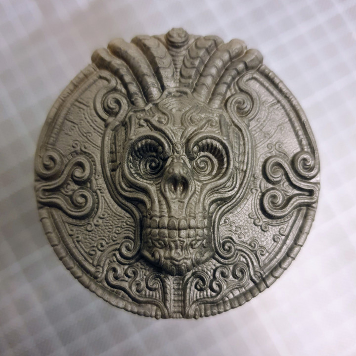 cráneo moneda educación pared Giger decoración florido 3D print model - Mito3D