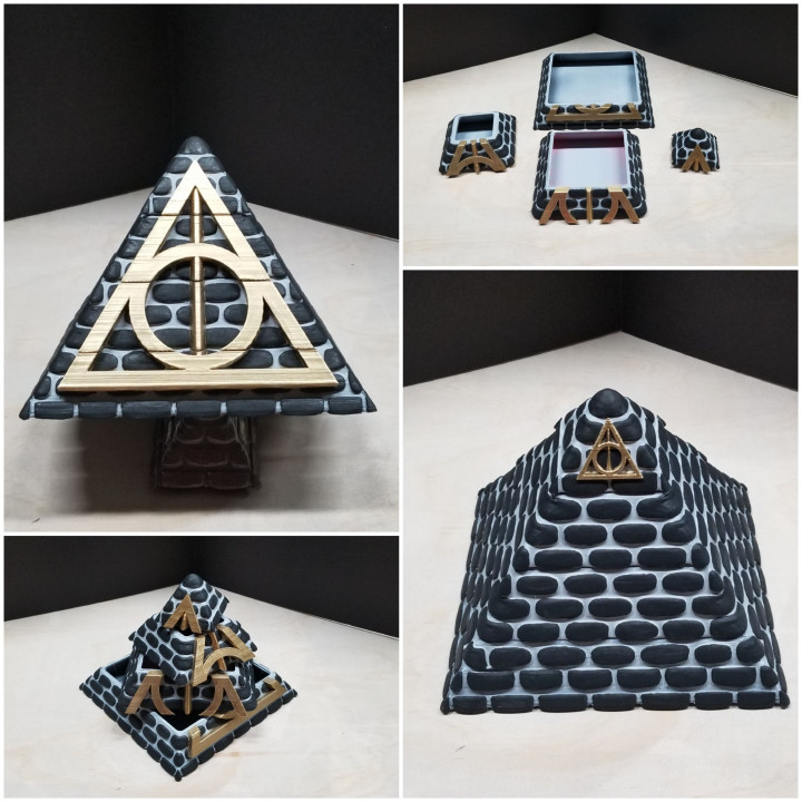 harry potier pyramide chambre secrets jardin titulaire soutien baguette magique mortel reliques assistants ventilateur art jewelry box 3D print model - Mito3D