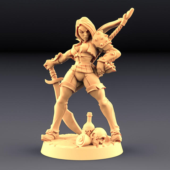 aline bold - rogue heroine tabletop dragon figure hero human miniatures monster orc pirate warhammer dwarf ogre dungeon d&d dwarven tavern trouble artisan guild 3D print model - Mito3D