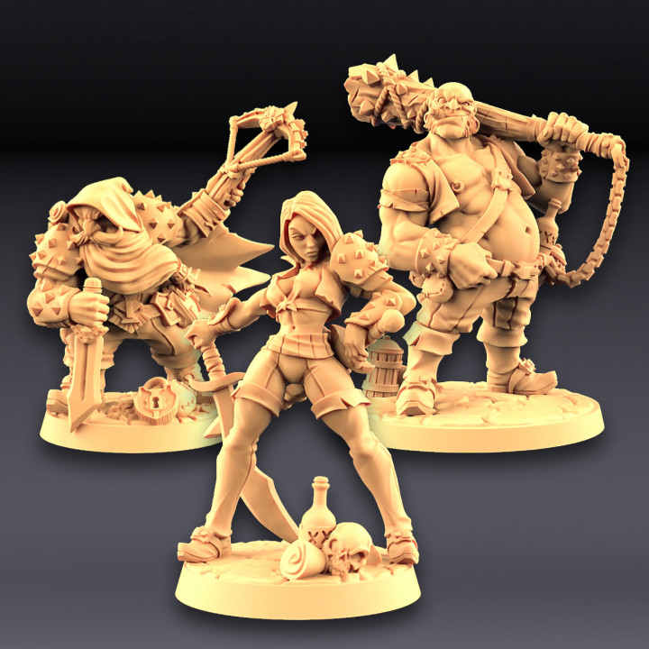 troubles tavernes 3 héros paquet table dragon figure Jeu mini pirate rpg marteau guerre miniature jeu plateau rôle nain ranger ogre donjon voleur taverne difficulté 3D print model - Mito3D