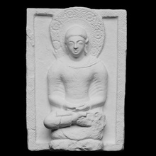 seduto buddha sollievo pannello scansione buddismo figura scultura religione dinastia terracotta figurativo gupta kahu jo daro mirphur khas 3d print model - Mito3D