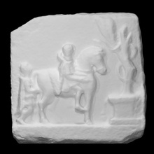 funerary votive relief scan knight marble figures horse scene snake altar servan 3d print model - Mito3D
