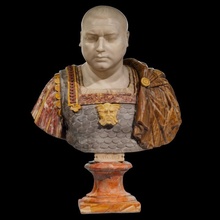 bust vitellius scan armor armour face lion roman scale marble emperor fabric scaled cloak clothed scales coloured 3d print model - Mito3D