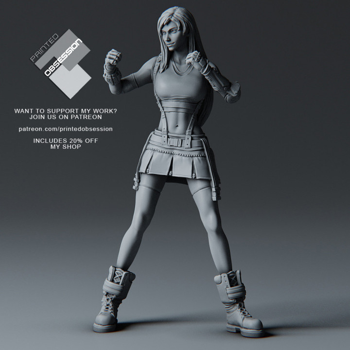 Tifa Lockhart mücadele duruş final fantezi 7 yeniden 32cm model Şirin kadın dövüşçü kız kilit etek boksör Atmak ff7 3D print model - Mito3D