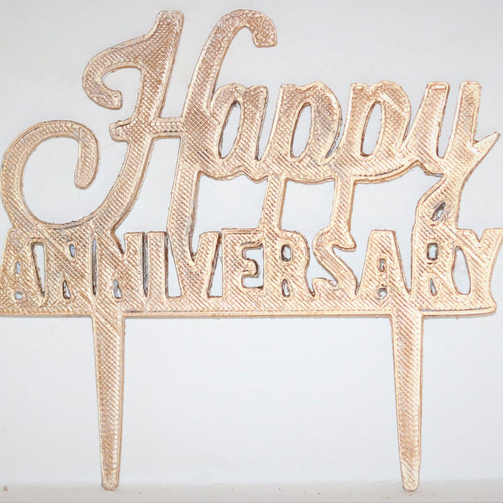 feliz aniversário bolo chapéu coco decoração simples casal celebração caligrafia evento cursivo 3D print model - Mito3D
