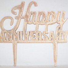 happy anniversary cake topper decoration simple couple celebration handwriting event cursive 3d print model - Mito3D