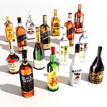 15 garrafas o álcool álcoois arquitetura barra bebidas garrafa coleção beber alimentos móveis gin interior licor malibu modelo restaurante rum tequila vizionair vodka whisky 3d print model - Mito3D