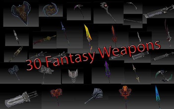 30 fantasy weapons board collection cutting dagger deemastodon hammer knight kunai magic melee model shield staff sword weapon 3d print model - Mito3D