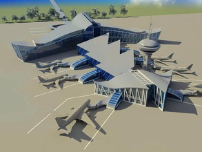 havaalanı mimarlık bina c şehir karmaşık inşaat kontrol tasarım dağıtıcısı görev ücretsiz ev öğeleri model uçak tren pist sahne skotch2000 gökyüzü istasyonu yapısı 3d print model - Mito3D