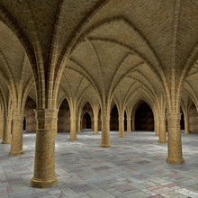 ancient hall dddfantast 3ds abbey arched architecture baroque castle cathedral catolic church column gothic home interior medieval romance room scene stone vaulting vray 3d print model - Mito3D