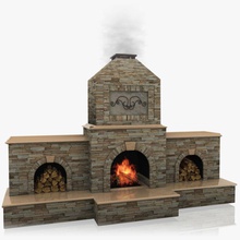 animado lareira ao ar livre arquitetura clássico elementos fogo lenha mobiliário móveis de alta lente modelo pátio poli produções realista fumaça pedra textura trabalho 3d print model - Mito3D