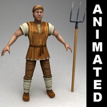 animated peasant character fantasy farmer fork game human kvakling lower lowpoly medieval model npc poly rig rpg villager 3d print model - Mito3D